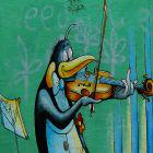 Geige spielender Pinguin